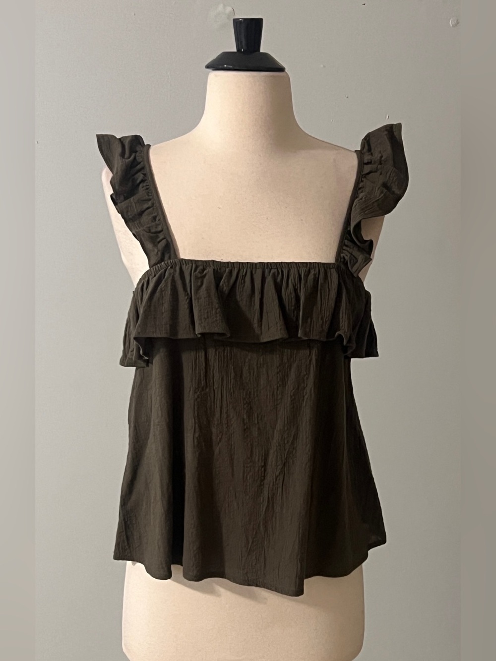 Sienna Sky Olive Green Ruffle Tank Top Size Small Cotton Boho
